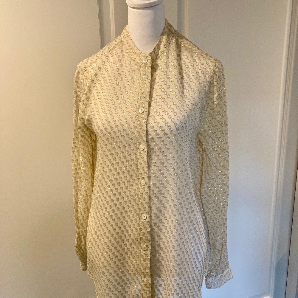 Equipment Cream Gold Polka Dot Silk Blend Button Down Blouse